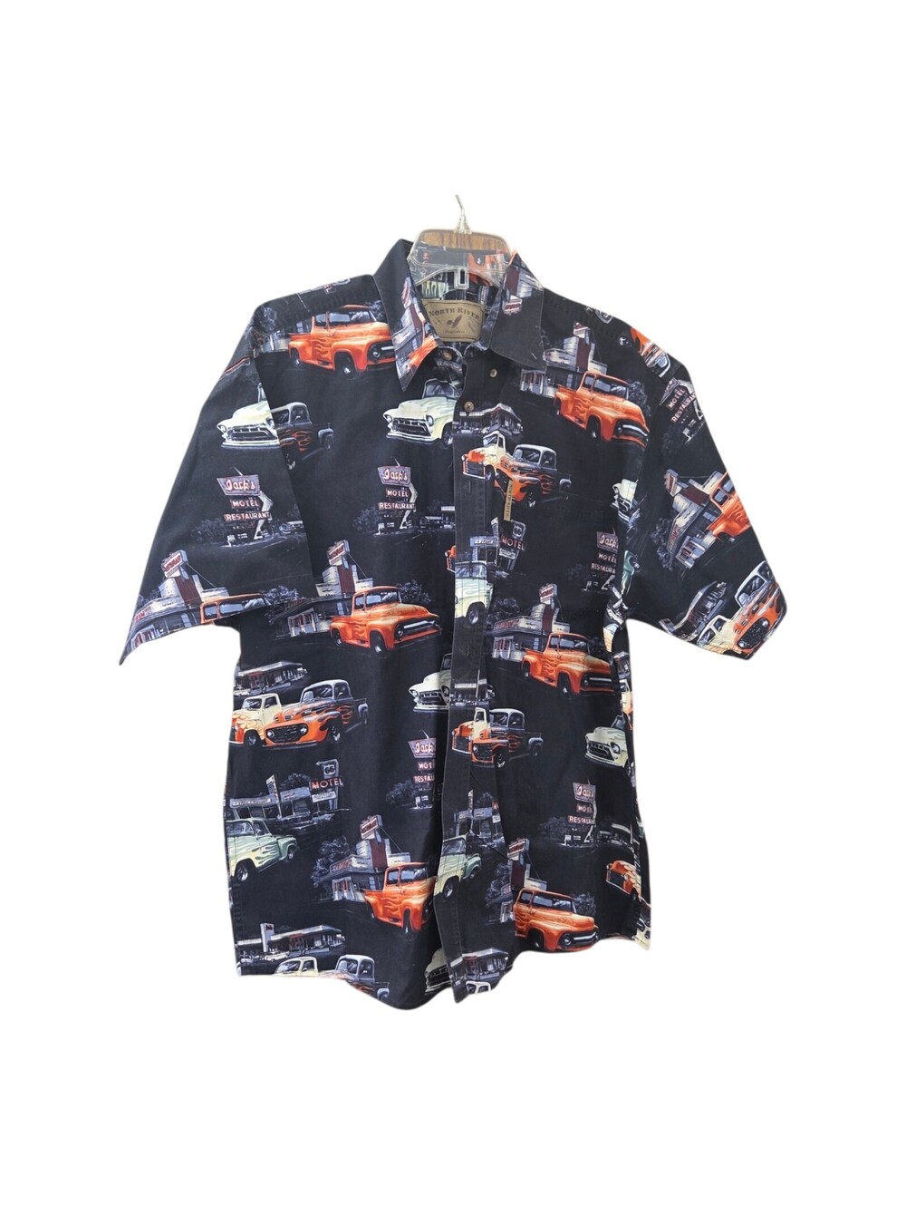 Black short sleeve button down mens car shirt